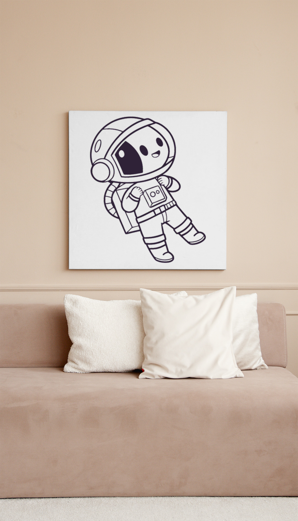 Mockup d'un cadre avec un astronaute flottant stylisé pour l'exploration spatiale