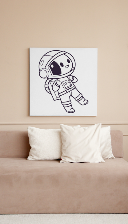 Mockup d'un cadre avec un astronaute flottant stylisé pour l'exploration spatiale