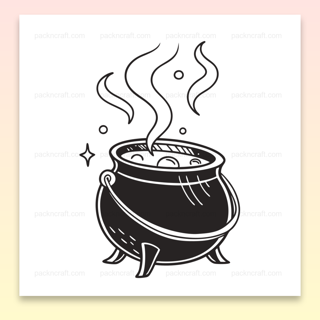 Illustration de chaudron magique fumant pour Halloween, style doodle SVG