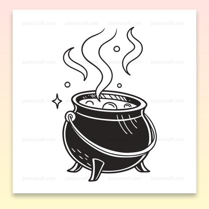Illustration de chaudron magique fumant pour Halloween, style doodle SVG