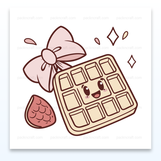 Illustration d'une gaufre heureuse en style kawaii pour DIY et papeterie.