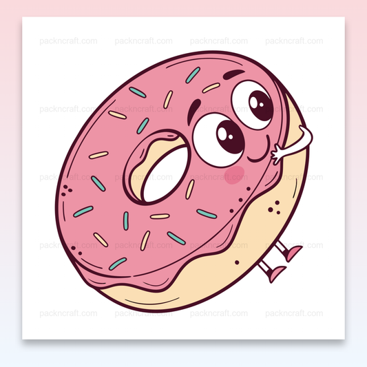 Illustration d'un donut souriant en style kawaii, parfait pour stickers et décorations.