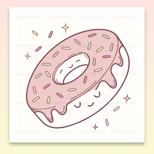 Doughnut kawaii rose avec paillettes, idéal pour papeterie.