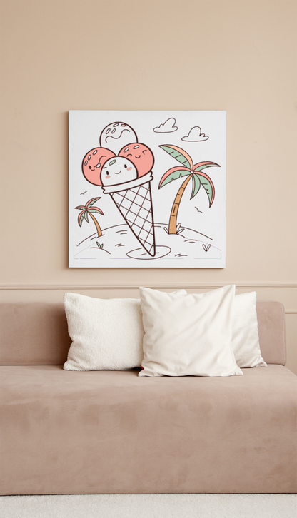 Cadre décoratif tropical avec glace souriante et soleil en doodle joyeux