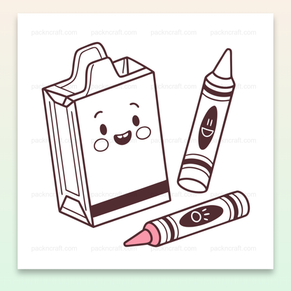Illustration kawaii de boîte à crayons et deux crayons joyeux, utilisable pour papeterie et projets créatifs