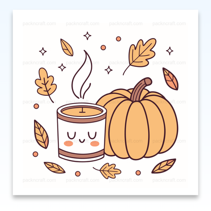 Illustration d'une bougie et d'une citrouille style doodle pour ambiance automnale