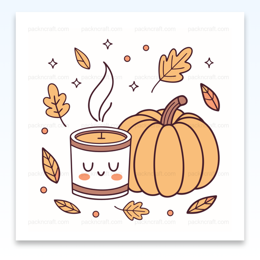 Illustration d'une bougie et d'une citrouille style doodle pour ambiance automnale