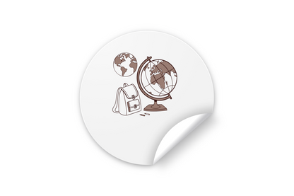 Sticker moderne avec globe terrestre et cartable en dessin linéaire éducatif