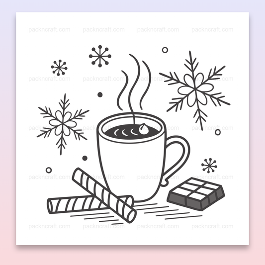 Illustration d'un chocolat chaud avec flocons, idéale pour l'hiver et créations cosy en SVG