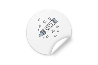 Sticker avec un crayon souriant entouré d'étoiles sur fond coloré éducation bambini