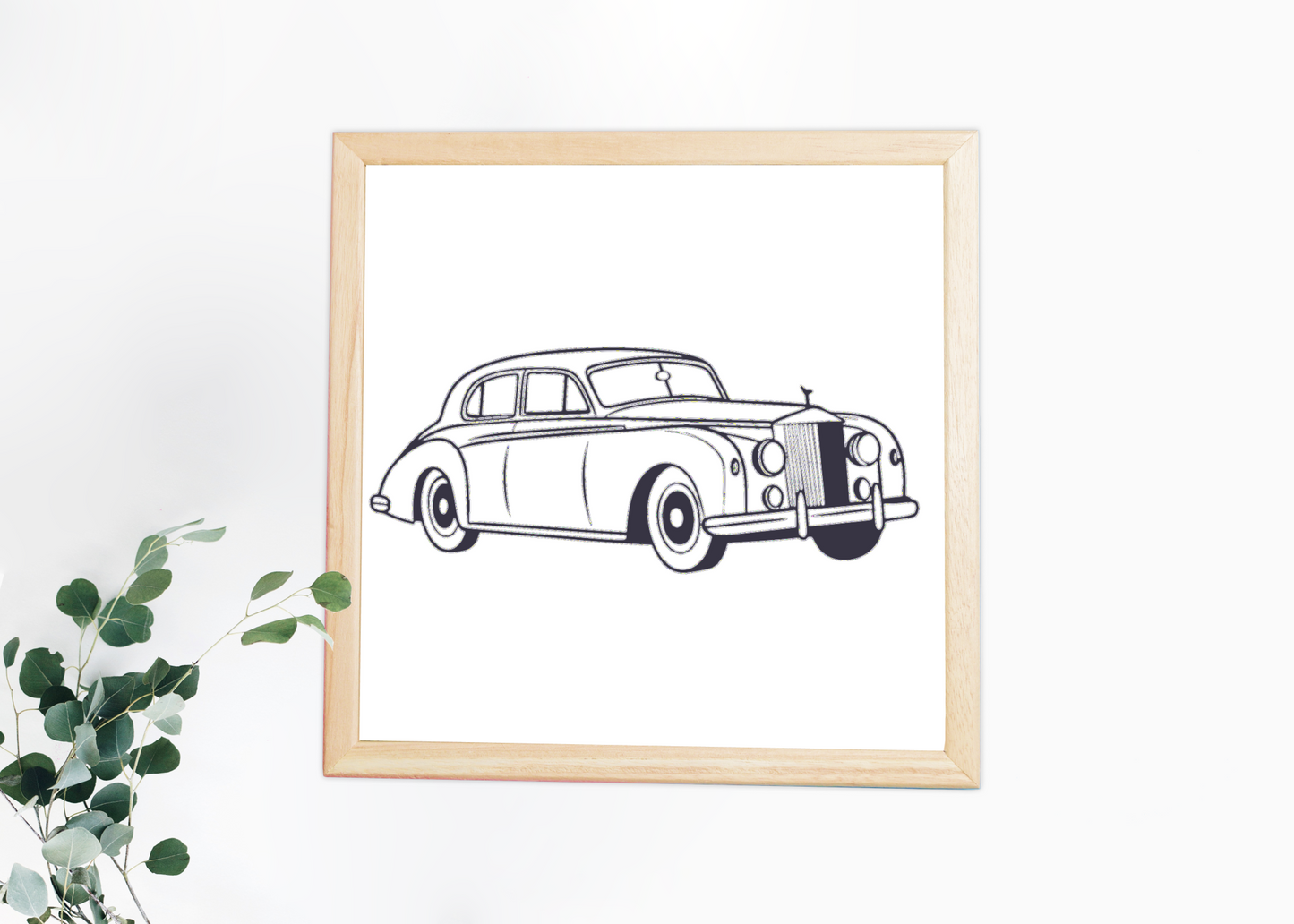 Cadre décoratif avec image de voiture vintage élégante.