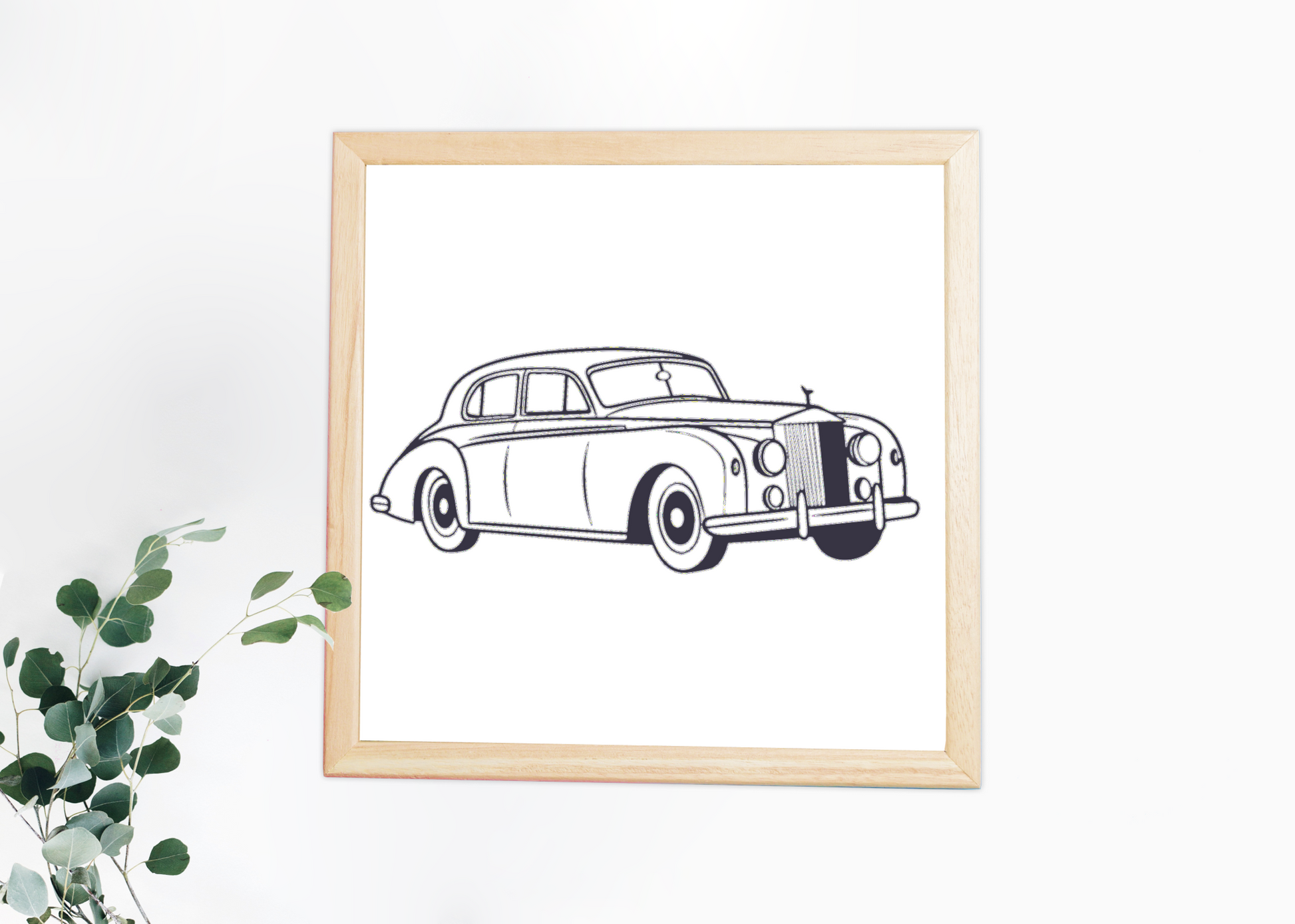 Cadre décoratif avec image de voiture vintage élégante.