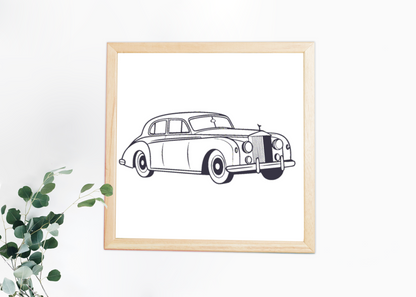 Cadre décoratif avec image de voiture vintage élégante.