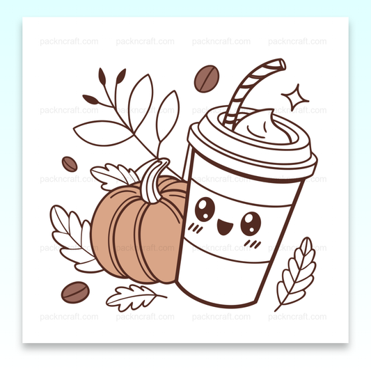 Illustration kawaii d'un café citrouille souriant pour projets automnaux