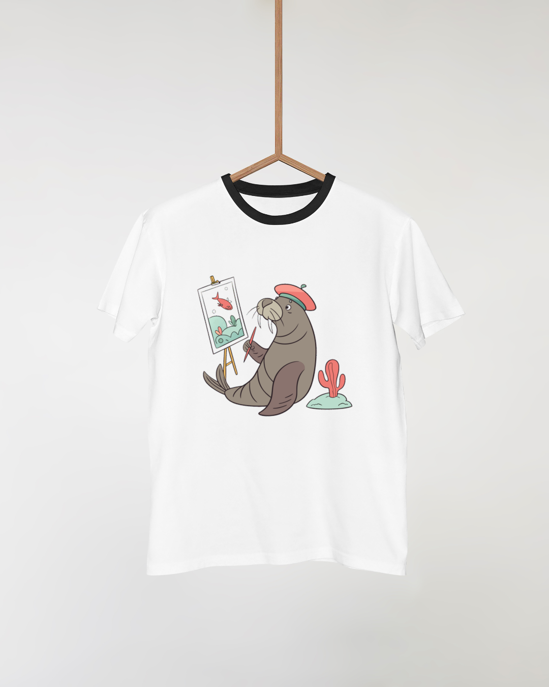 T-shirt marin avec morse artiste en tons pastel