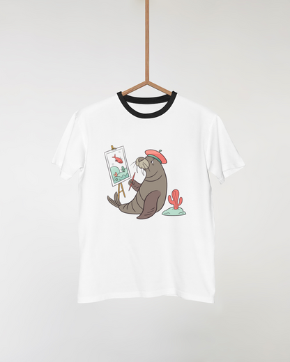 T-shirt marin avec morse artiste en tons pastel