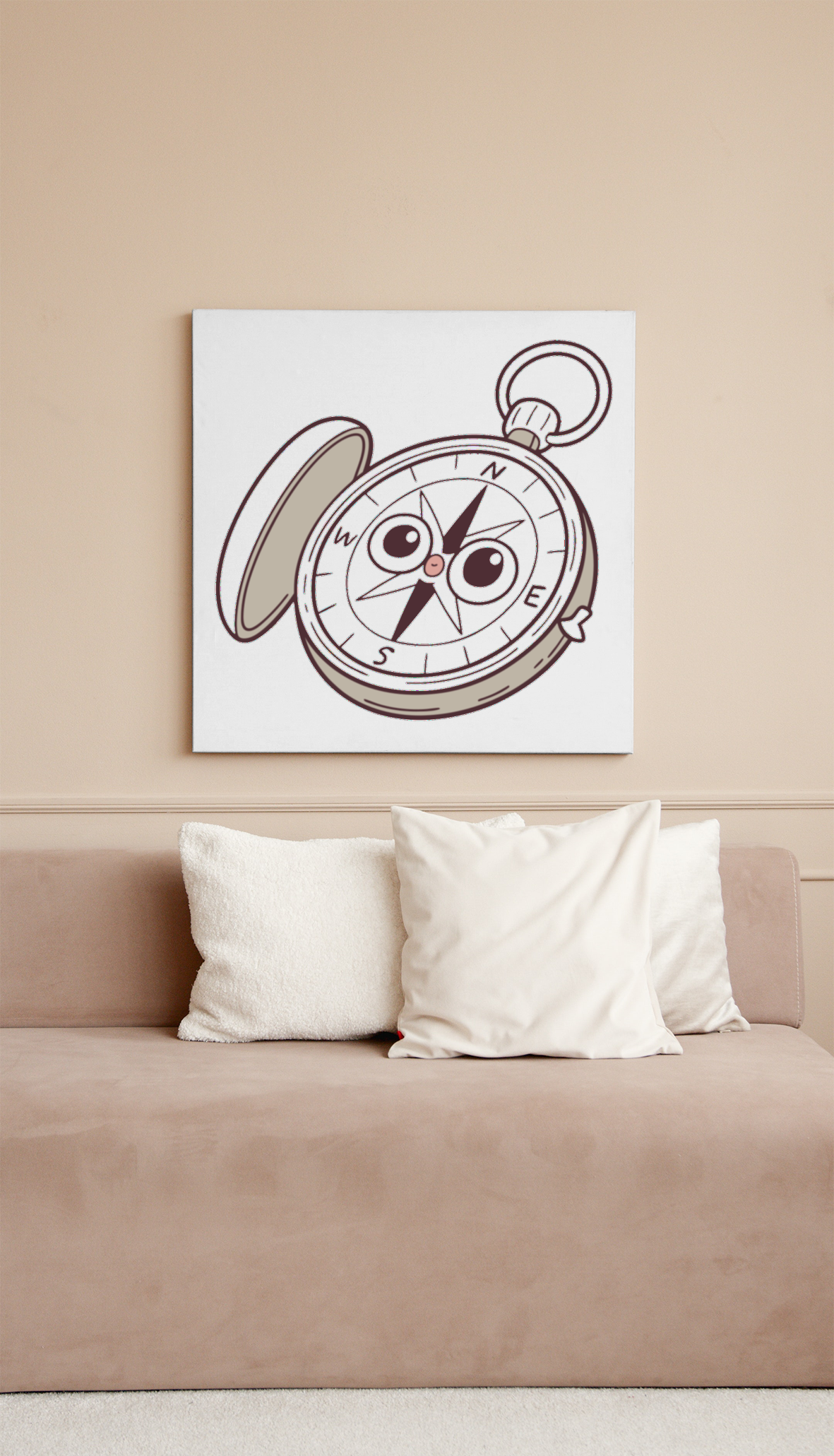 Cadre avec motif boussole kawaii apportant une touche d'aventure décorative
