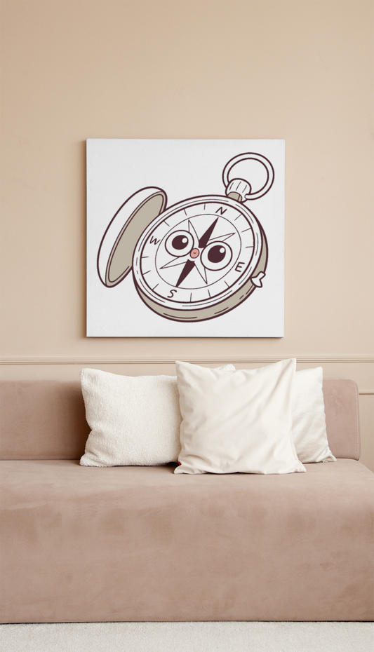 Cadre avec motif boussole kawaii apportant une touche d'aventure décorative