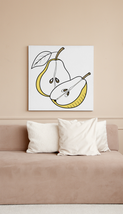 Cadre orné de poires joyeuses, style vectoriel délicat, thème fruité vibrant