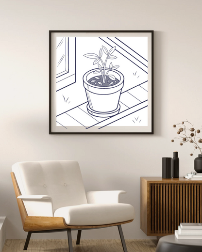 Cadre décoratif avec icône de plante en pot sur terrasse pour une ambiance nature