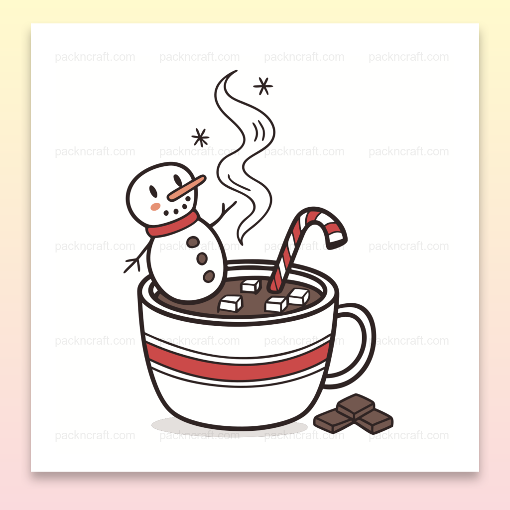 Illustration bonhomme de neige dans un chocolat chaud pour décos hivernales et DIY.