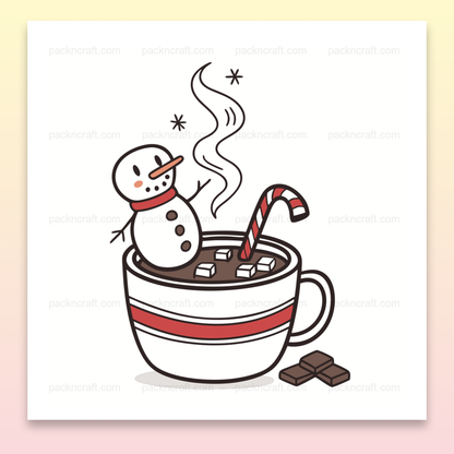 Illustration bonhomme de neige dans un chocolat chaud pour décos hivernales et DIY.