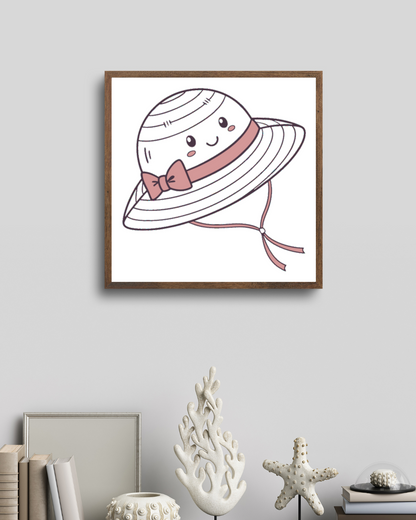 Cadre avec design coloré illustrant un chapeau joyeux pour un décor estival vibrant