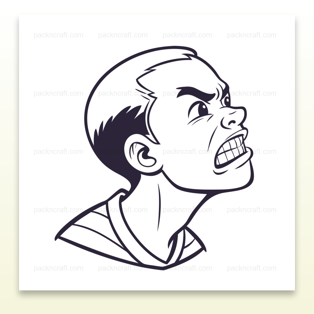 Visage fâché expressif en style minimaliste pour divers projets créatifs.