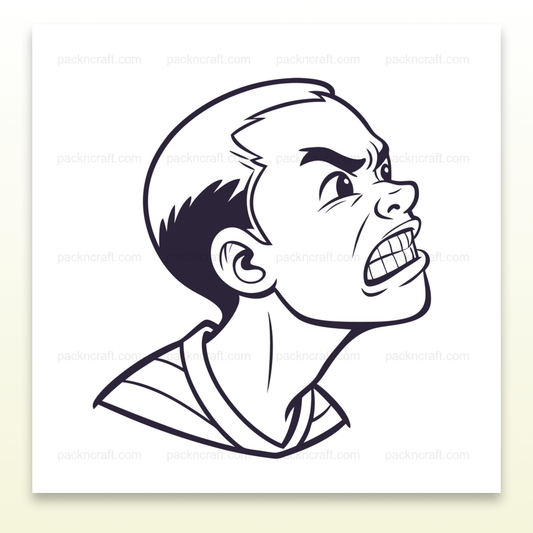 Visage fâché expressif en style minimaliste pour divers projets créatifs.