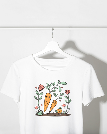 T-shirt doux avec carottes joyeuses style Kawaii pour égayer le printemps