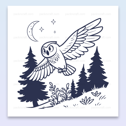 Chouette en vol au-dessus d'une forêt, illustration vectorielle pour usage décoratif.