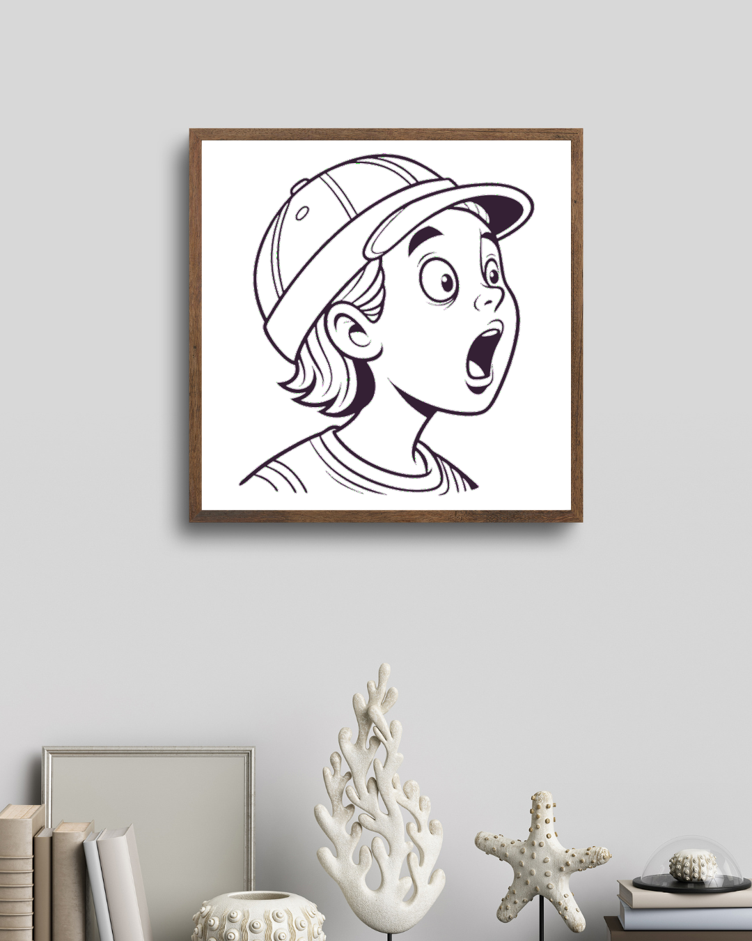 Cadre enfantin avec motif doodle Garçon Surpris en style léger et espiègle
