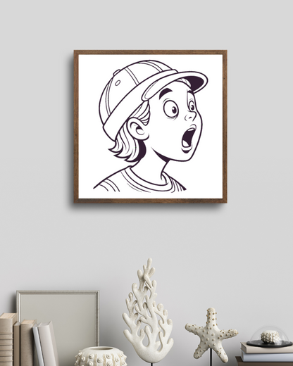 Cadre enfantin avec motif doodle Garçon Surpris en style léger et espiègle