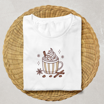 T-shirt ambiance hivernale avec motif chocolat chaud élégant et chaleureux