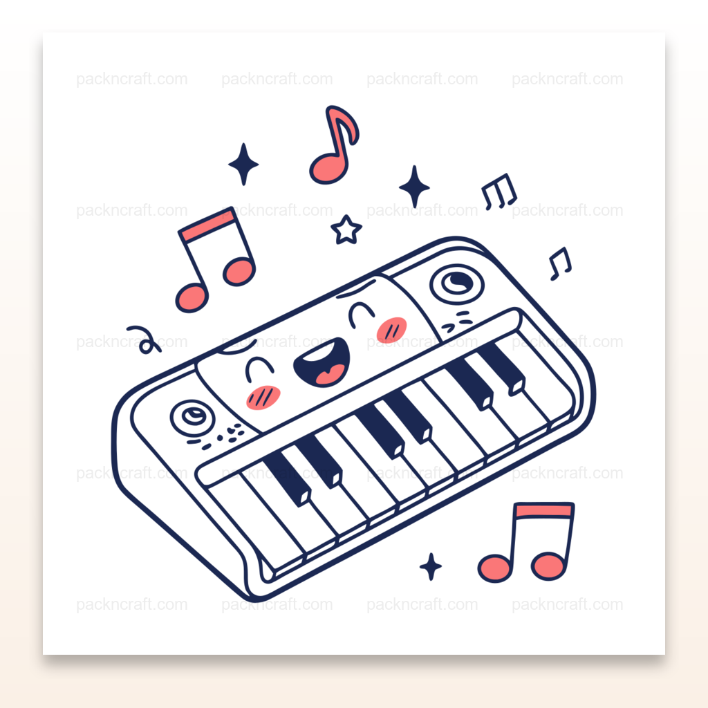 Clavier souriant en concert, dessin joyeux pour projets créatifs et éducatifs