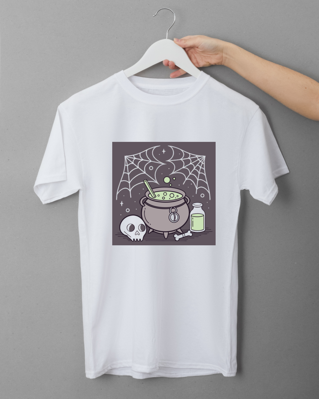 T-shirt Halloween mystérieux avec chaudron magique et design effervescent intrigant