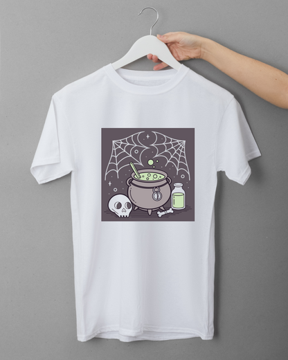 T-shirt Halloween mystérieux avec chaudron magique et design effervescent intrigant