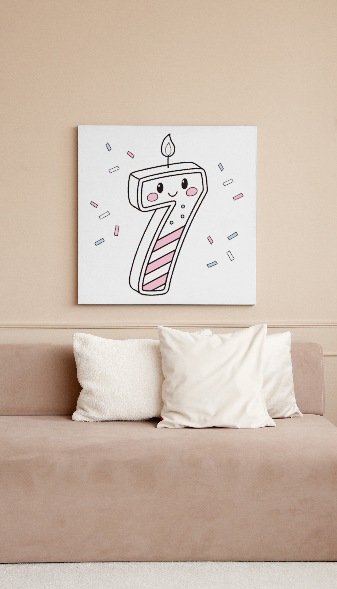 Cadre coloré avec design bougie kawaii, charme pour votre déco murale.