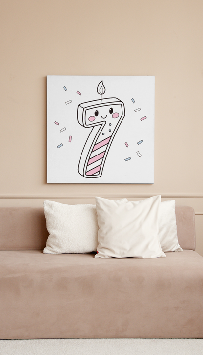 Cadre coloré avec design bougie kawaii, charme pour votre déco murale.