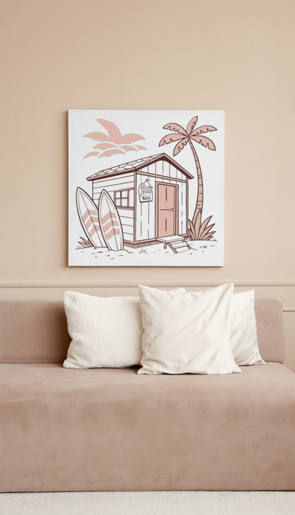 Illustration de cabane surfeur encadrée rétro