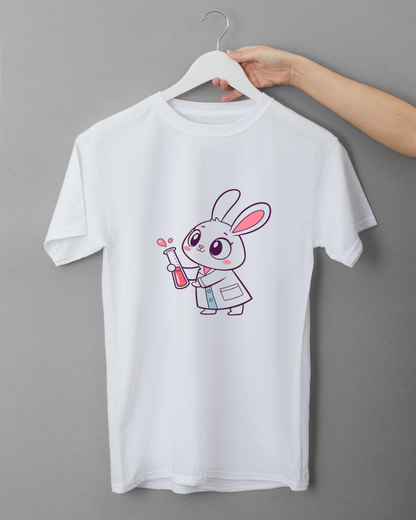 Chemise avec un motif de lapin curieux style cartoon éducatif