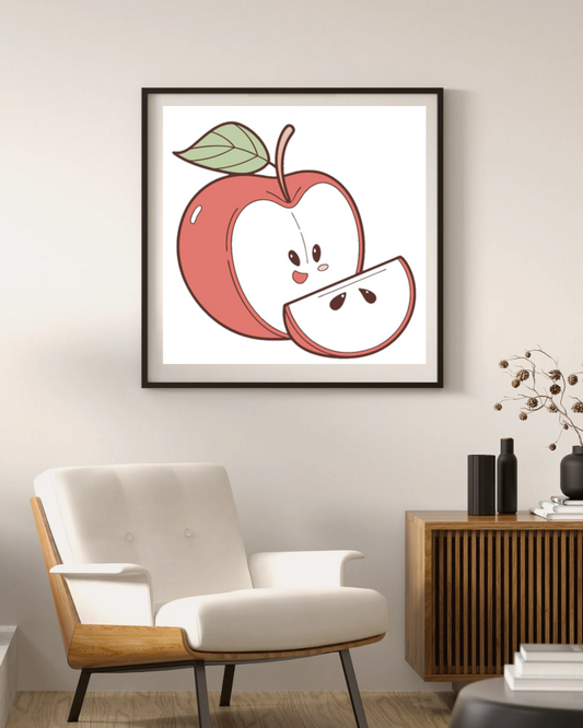 Cadre décoratif avec joyeuse pomme pastel tranchée, thème alimentaire apaisant