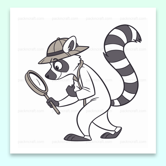 Lémurien en tenue de détective avec loupe, illustration SVG pour papeterie et déco