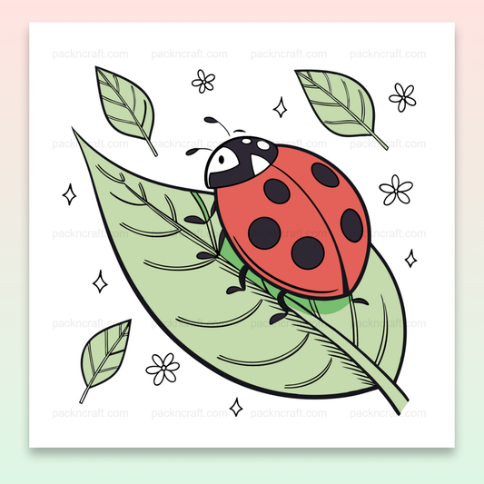 Illustration vectorielle d'une coccinelle joyeuse sur une feuille, idéale pour projets DIY.