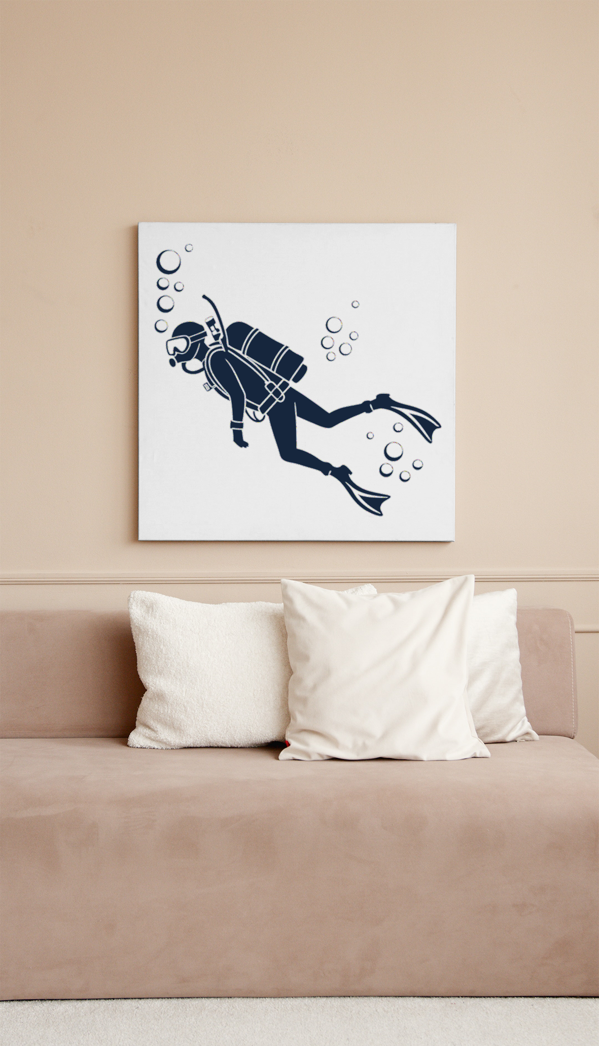 Cadre avec plongeur en style vectoriel marin apaisant pour une aventure océanique