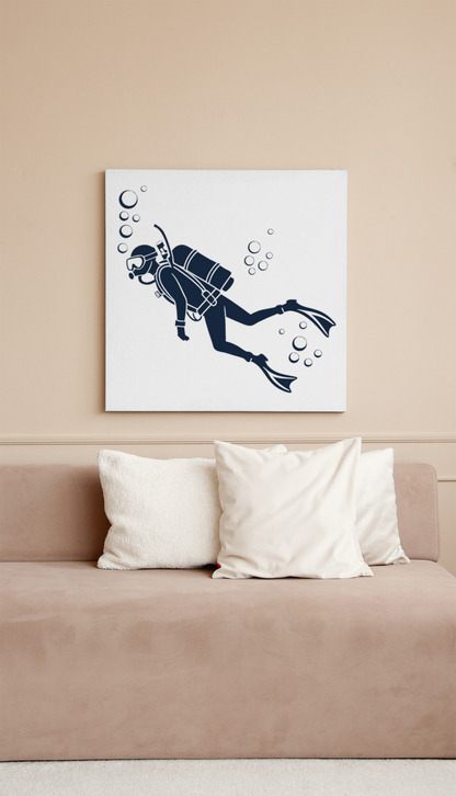 Cadre avec plongeur en style vectoriel marin apaisant pour une aventure océanique