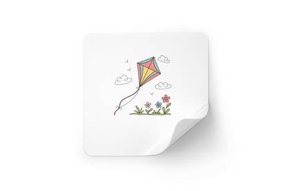 Sticker avec un doodle de cerf-volant joyeux pour un thème printemps outdoor