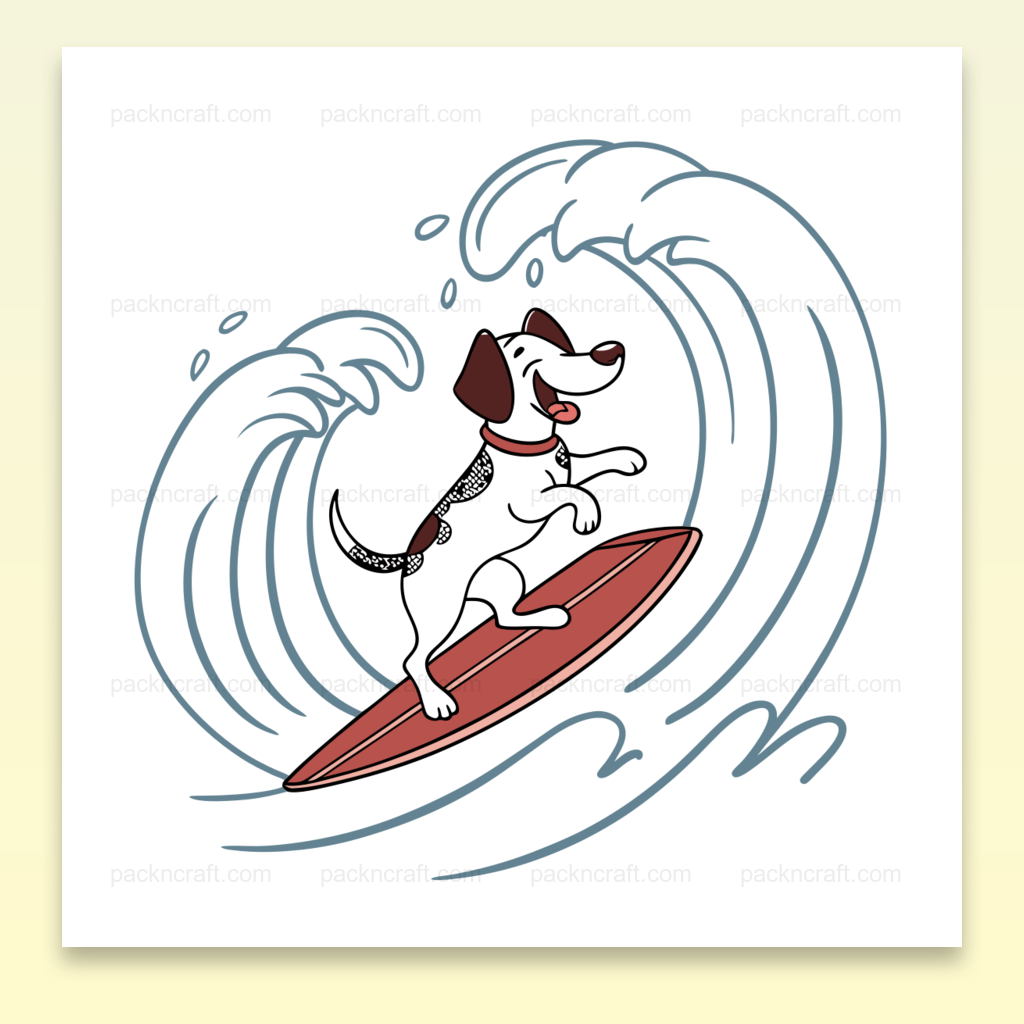 Illustration vectorielle de chien surfeur heureux pour projets créatifs.