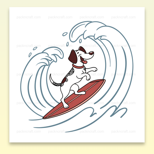 Illustration vectorielle de chien surfeur heureux pour projets créatifs.