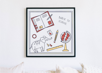 Cadre minimaliste avec éléphant studieux doodle, style scolaire attrayant